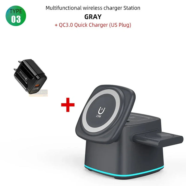 Magnetic Wireless Charger | 3 in 1 Wireless Charger | Minha loja